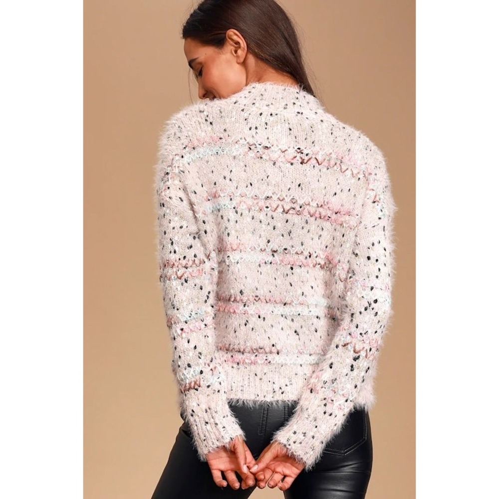 Lulus Little Something Extra Blush Multi Mock Neck Confetti Sweater Small